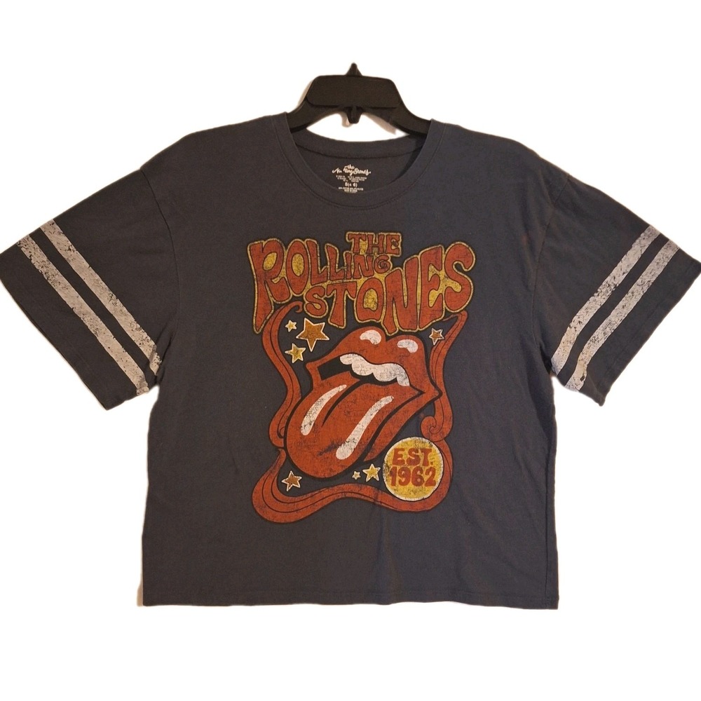 Grunge Rock Edgy Women's Rolling Stones T-shirt Varsity Stripes Grey S